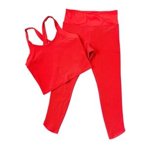 Athleta Elation Crossover Rib 7/8 Leggings & Crossback Tank Set - Flame Orange L
